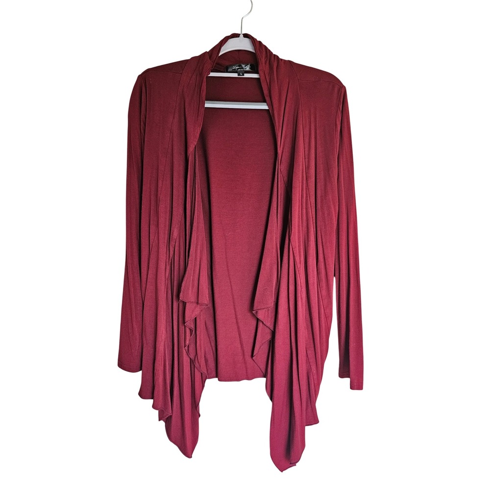 Urban CoCo Cardigan Womens Large Burgundy Waterfall Open Front Long Sleeve Drape